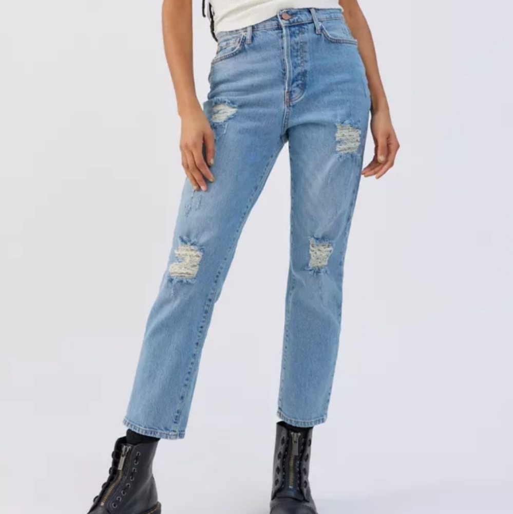 BDG Distressed Stretch High Rise Slim Straight Jeans